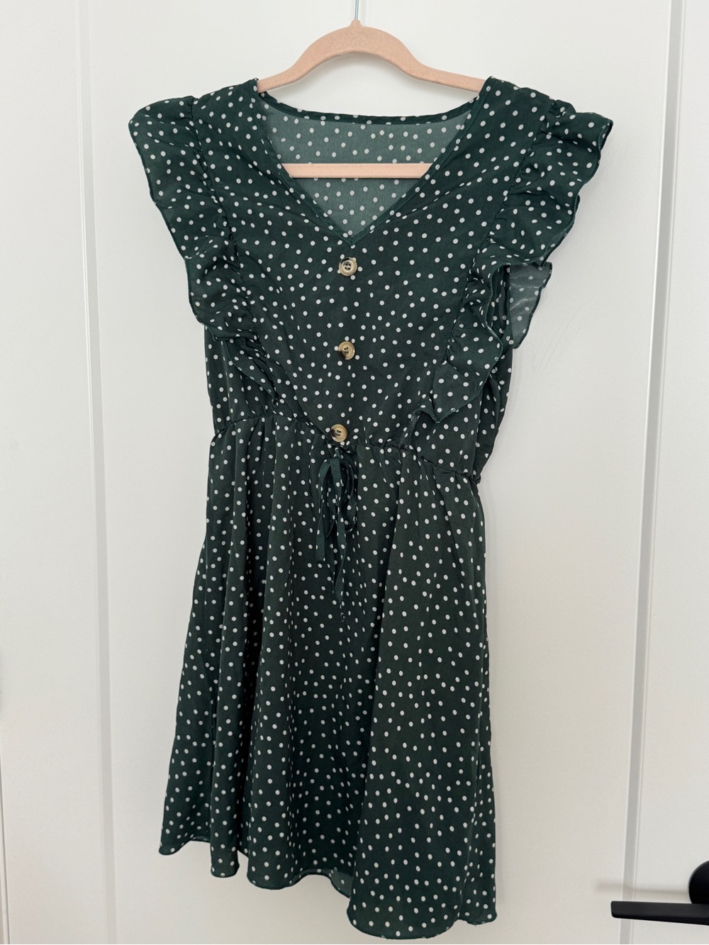 Women’s Dark Green Polka Dot Ruffle Dress